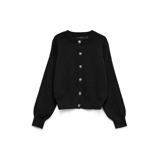 Cárdigan de manga larga con cuello redondo y botones negro <span itemprop=
