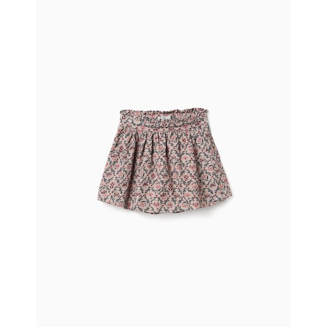 Jupe-short en velours côtelé avec motif floral beige clair <span itemprop=