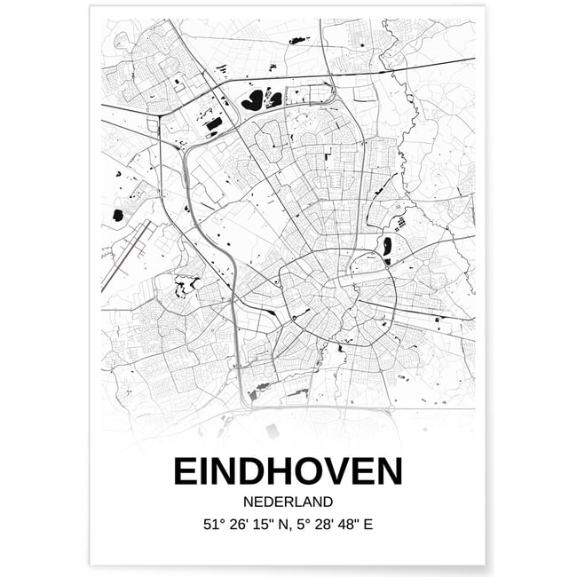 Affiche carte Eindhoven - rectangle Noir et Blanc Couleur blanc <span itemprop=