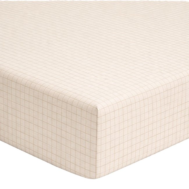 Drap housse imprimé en coton et lyocell, bonnet de 25cm, FRIDA marron <span itemprop=