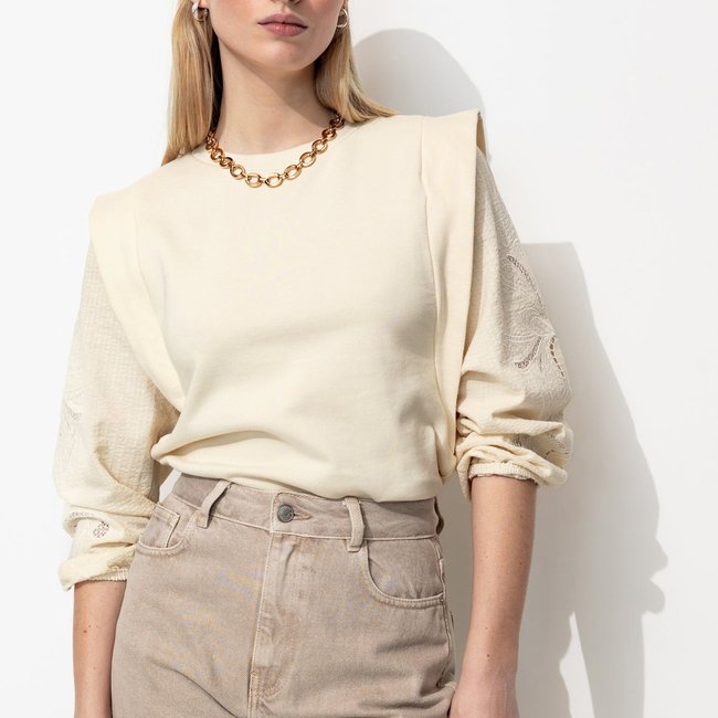 Sweat-shirt épaulé ecru <span itemprop=