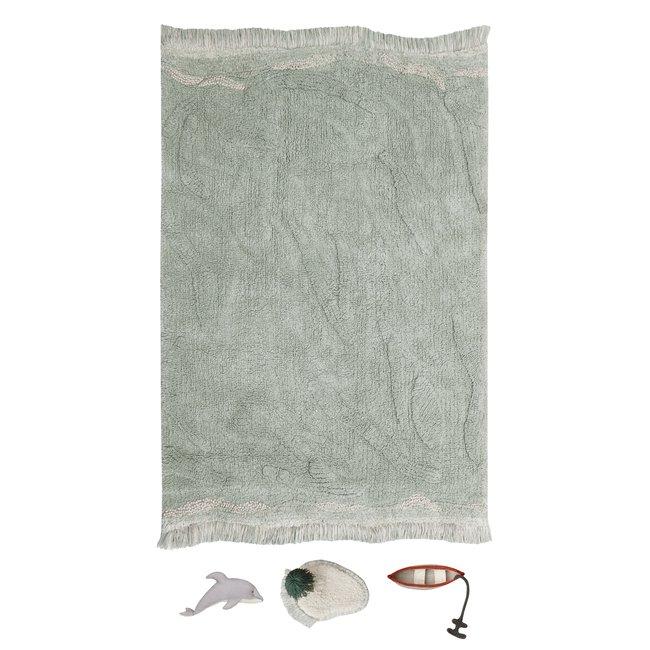 Tapis Rectangulaire en coton  Vagues MERVEILLES DE LA MER Couleur naturel, bleu sauge, vert, gris, marron <span itemprop=