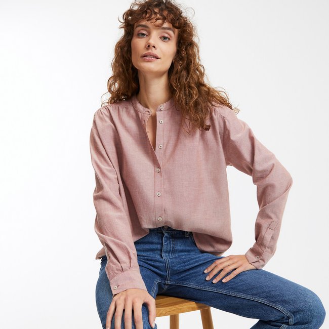 Chemise col mao, manches longues rouge brique LA REDOUTE COLLECTIONS