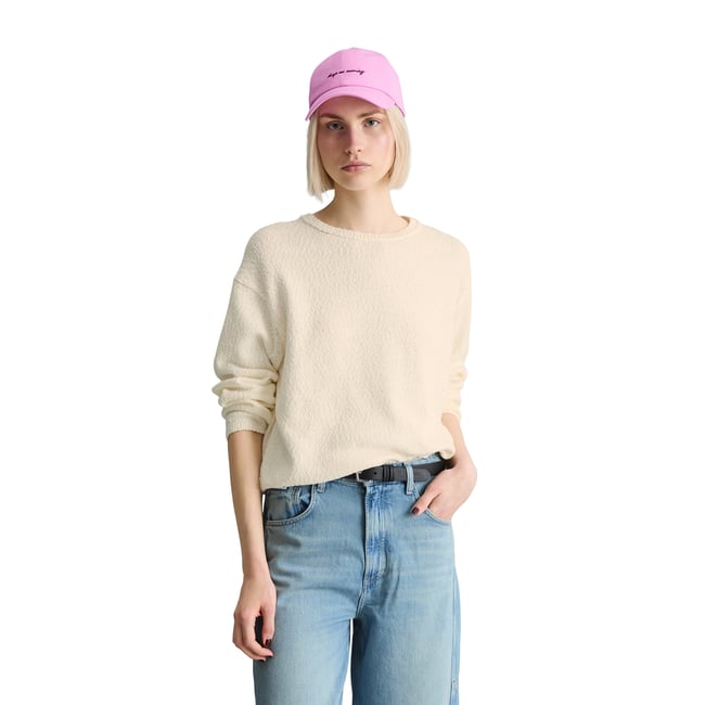 Pull-over regular en fil Cotton Slub blanc naturel <span itemprop=