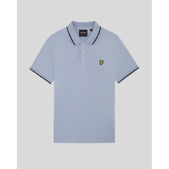 Polo à liserés contrastés bleue bulle/ jais noir <span itemprop=