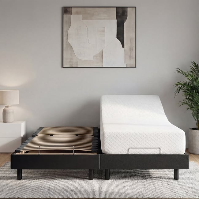 Ensemble Duo Matelas Mousse Accueil Mémoire de forme + Sommiers électriques Flex 12x80x200 cm Couleur noir <span itemprop=