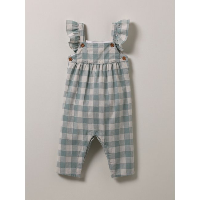 Salopette vichy en lin et coton vichy vert d'eau <span itemprop=