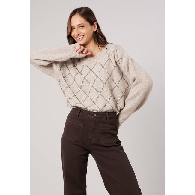 Pull femme maille douce motif losanges à sequins VANESS - DEELUXE