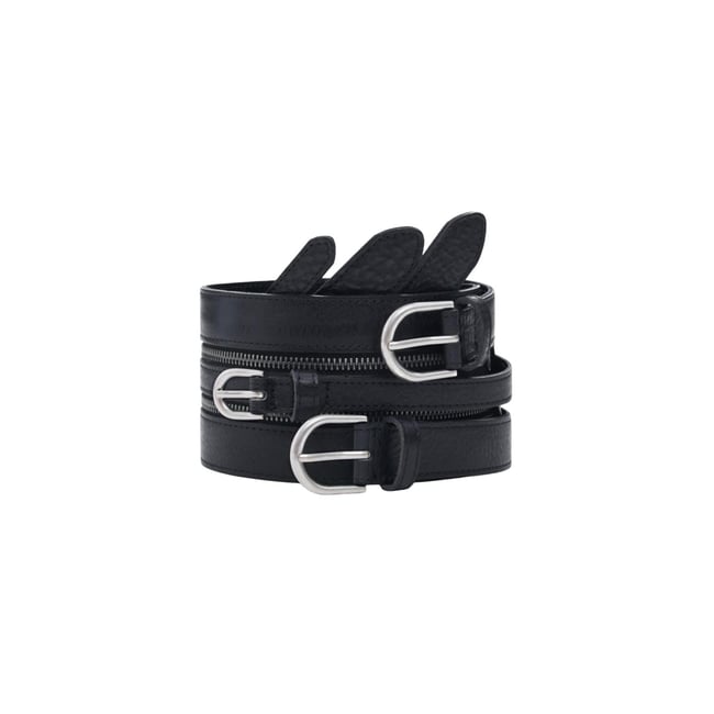 Ceinture triple ceinture en cuir studio noir <span itemprop=