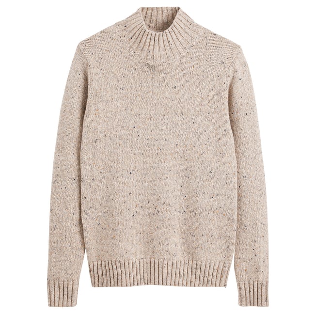 Pull col montant en grosse maille  beige <span itemprop=