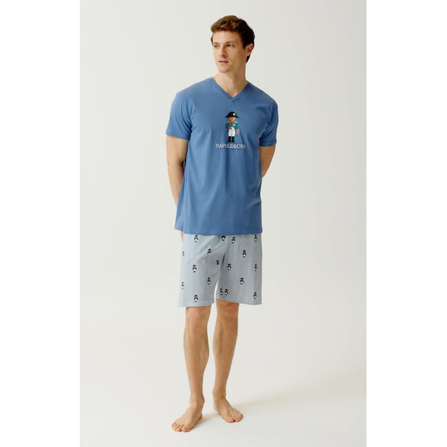 Pyjashort en coton, Napoléours bleu <span itemprop=
