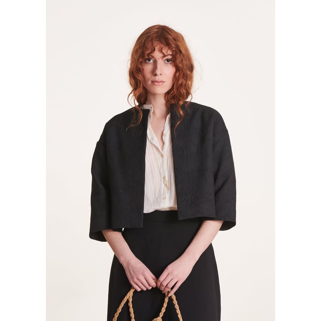 Veste courte manches 3/4 noir <span itemprop=