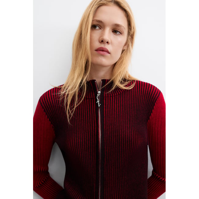 Veste zippée en maille irisée rouge <span itemprop=