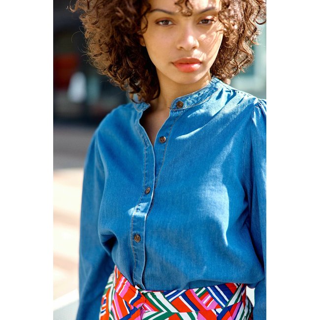Billie Denim Blouse with Long Sleeves, denim, LA PETITE ETOILE
