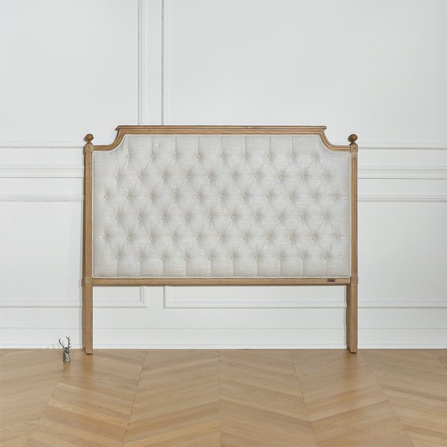 Tête de lit en chêne et lin VENICE Couleur beige <span itemprop=