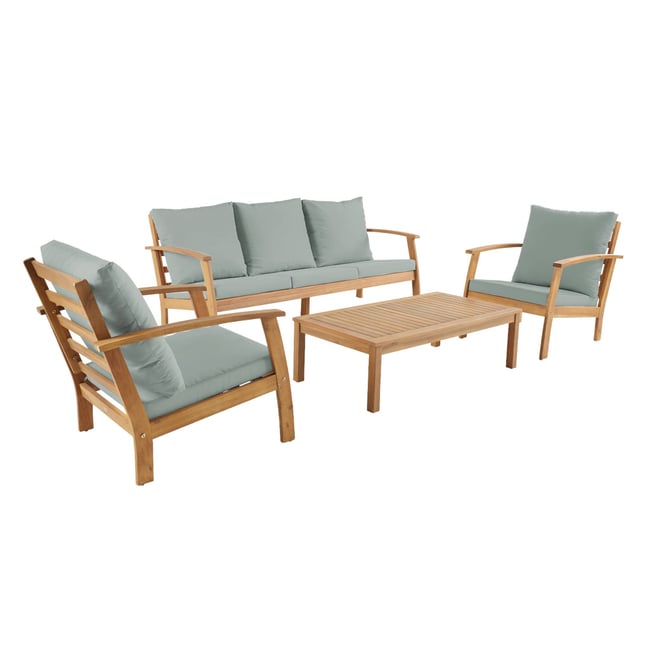 Salon de jardin bois d'acacia 5 places USHUAIA 5 PLACES vert de gris <span itemprop=