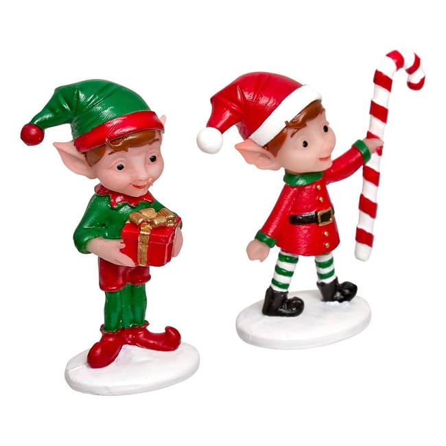 Lot de 2 santons lutins de village de Noël Couleur multicolore <span itemprop=