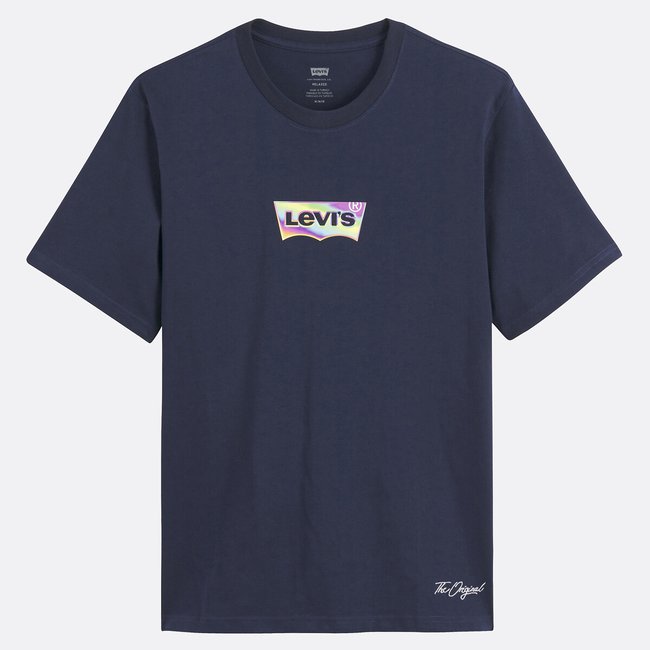 Camiseta amplia con logo metalizado y cuello redondo azul <span itemprop=