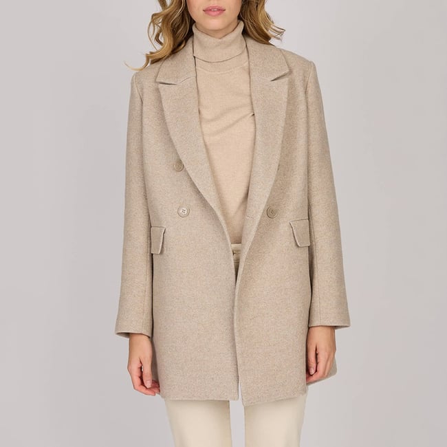 Manteau mi-long beige <span itemprop=