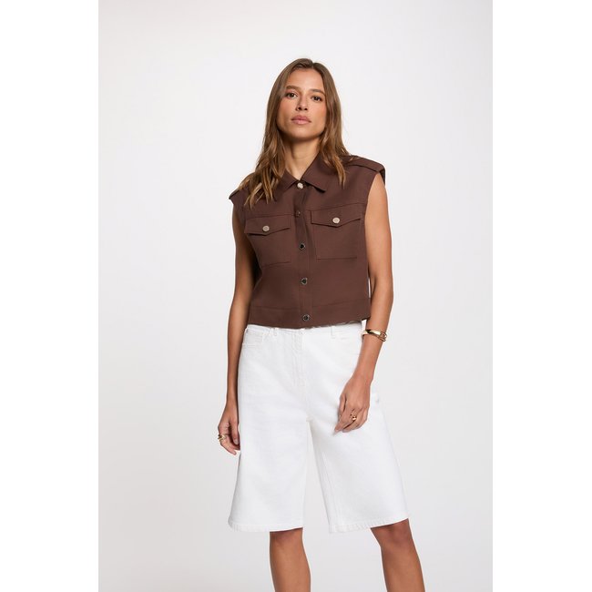 Veste courte sans manches marron foncé <span itemprop=
