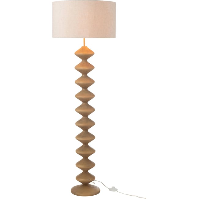 Lampadaire design en bois avec abat-jour rond Couleur bois naturel et gris clair <span itemprop=