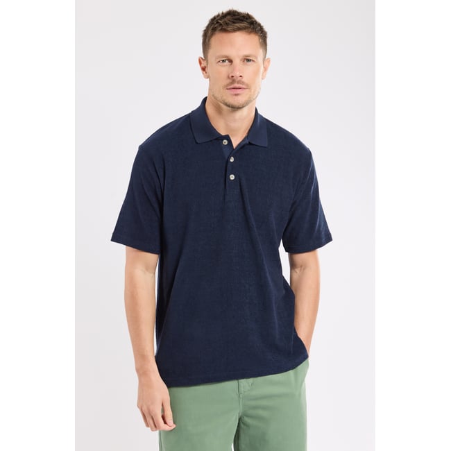 Polo Héritage - coton bouclette marine deep <span itemprop=