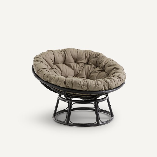 Fauteuil papasan rotin, ARANIAS kaki/noir <span itemprop=