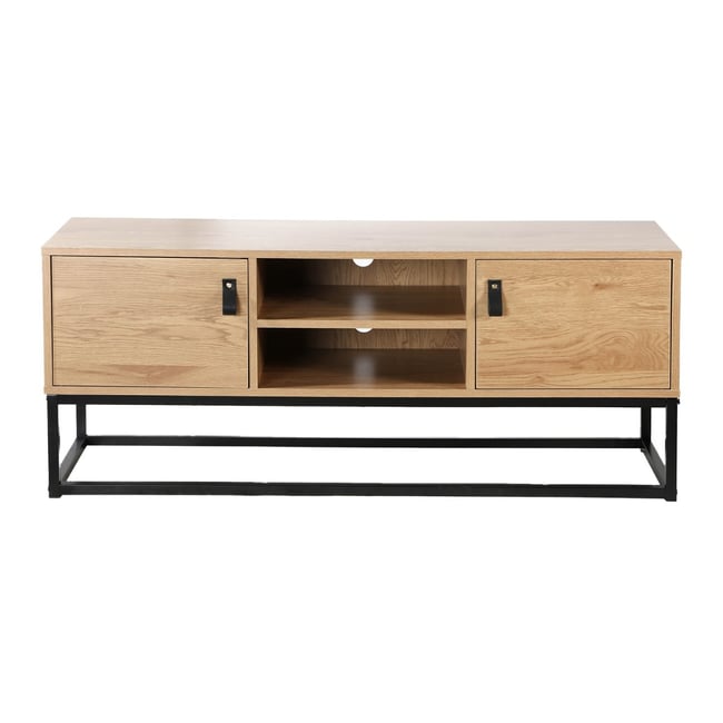 Meuble TV Décor Chêne 2 Portes 2 Niches L120 cm - JILL Couleur bois foncé <span itemprop=