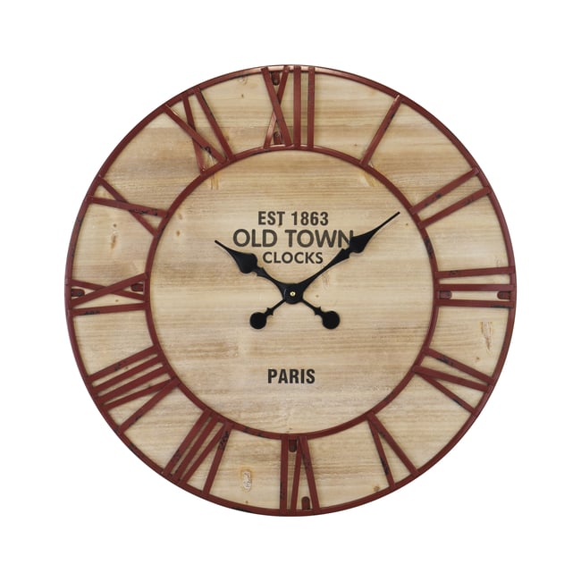 Horloge ronde en bois et métal rouillé 70cm Couleur marron <span itemprop=
