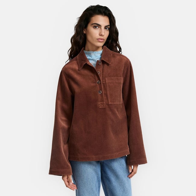 Blouse vareuse, en velours côtelé marron <span itemprop=