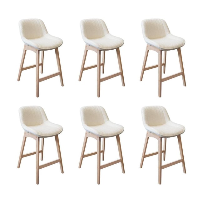 Lot de chaises d'îlot et bar en chêne et assise tissu bouclette 65cm MILK | Lot de 6 Couleur crème <span itemprop=