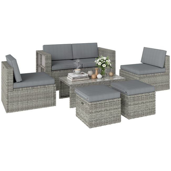 Salon de jardin 6 places encastrable - OUTSUNNY