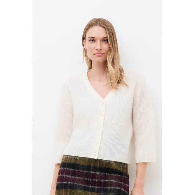 Gilet droit col v MTERRIE ecru <span itemprop=