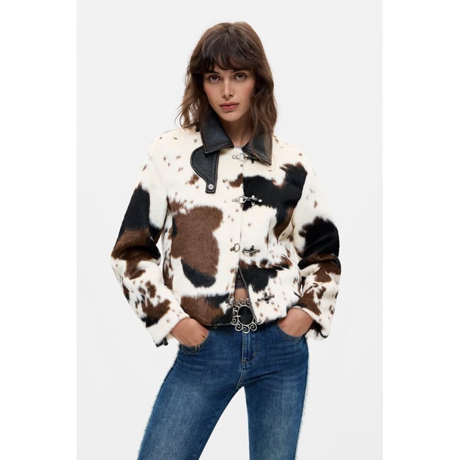 Blouson à imprimé animal beige <span itemprop=