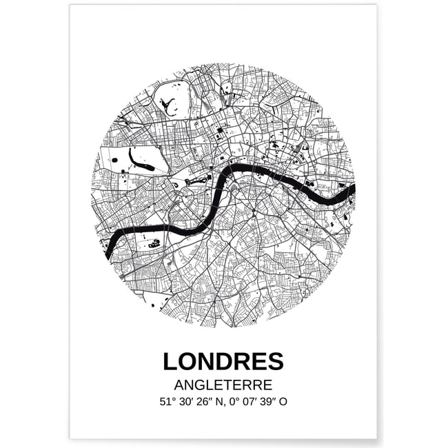 Affiche Carte Londres Couleur blanc <span itemprop=