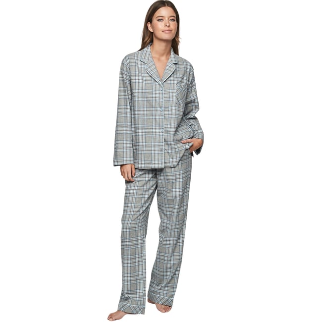 Pyjama pantalon chemise manches longues P114 HERITAGE gris <span itemprop=