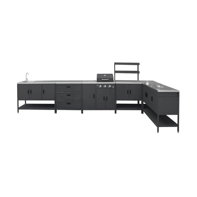 Cuisine d'extérieure 5 modules avec barbecue gaz 3 brûleurs sur pieds, thermomètre NAXOS BARBECUE GAZ + 5 MODULES - SWEEEK