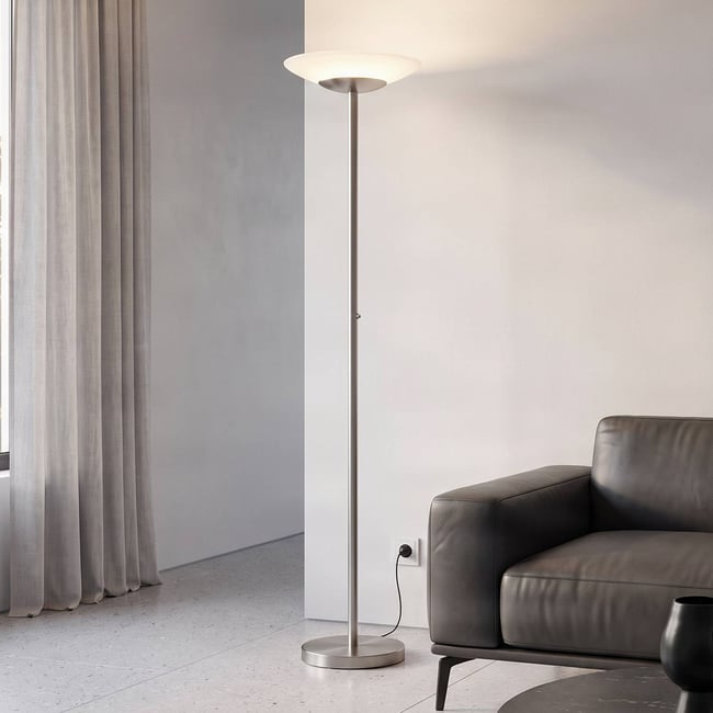 Lampadaire en verre moderneLED, Ragna Couleur blanc albâtre, nickel mat <span itemprop=