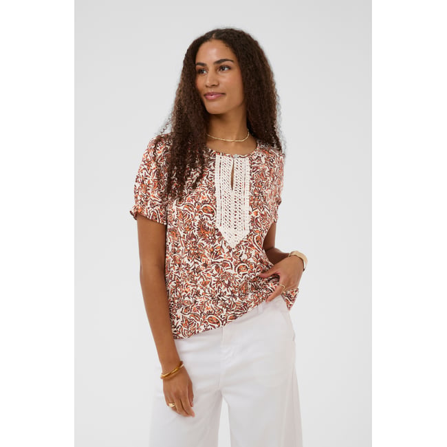 Blouse à manches courtes orange saraza flower <span itemprop=