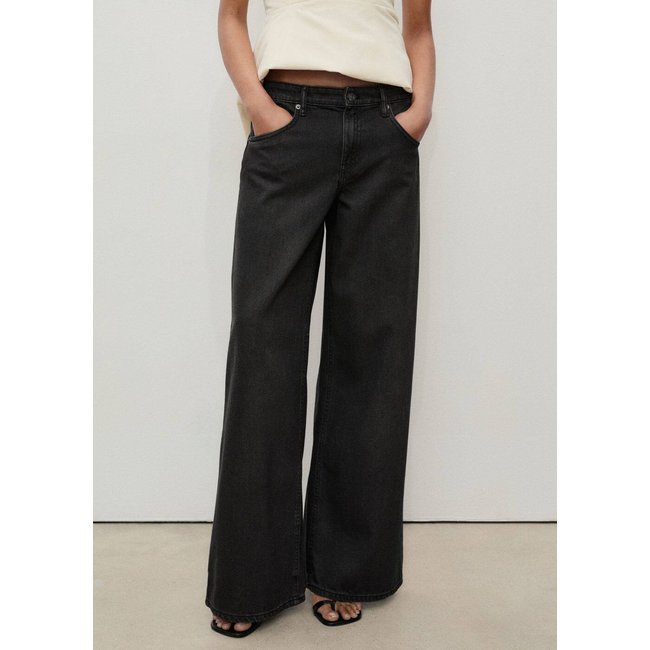 Jean wideleg taille basse black denim <span itemprop=