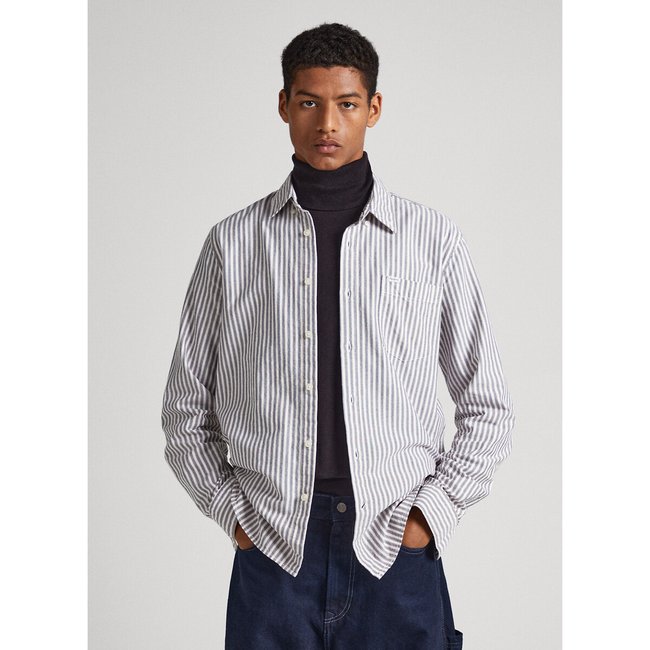 Regular Fit Shirt with Long Sleeves, burgundy striped/white, PEPE JEANS
