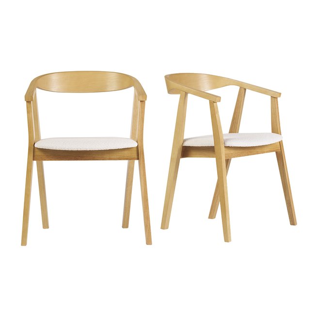 Chaises scandinaves bois clair et tissu effet laine bouclée blanc (lot de 2) BAHIA Couleur blanc <span itemprop=