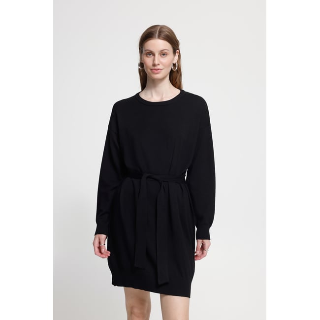 Robe en sweat manches longues, ceinture à nouer, longueur au genou - ICHI
