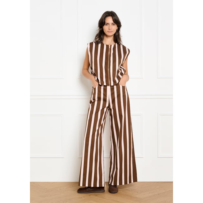 Pantalon ample rayé brun fonce chocolate <span itemprop=