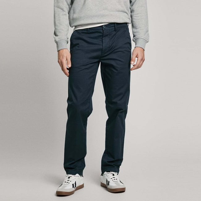 Pantalon Chino Coupe Slim En Popeline bleu dulwich <span itemprop=
