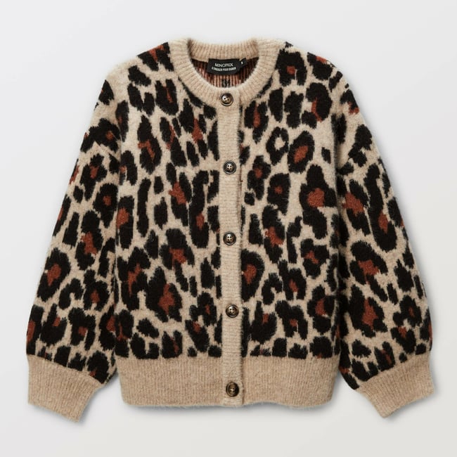 Cardigan jacquard léopard dore <span itemprop=