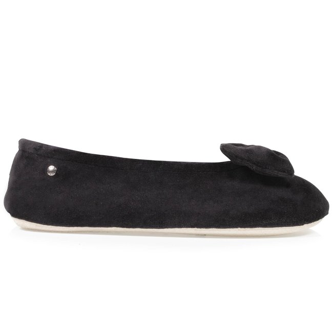 Chaussons Ballerines ultra confortables, en coton biologique et semelle en cuir, détail grand nœud noir <span itemprop=