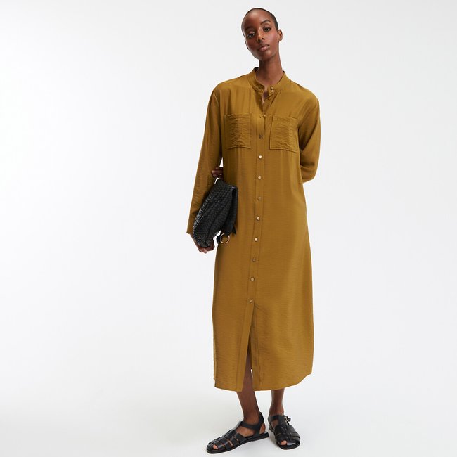 Vestido largo recto con cinturón y cuello mao - LA REDOUTE COLLECTIONS