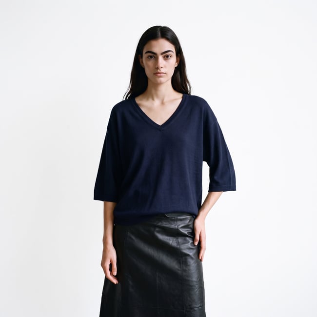 Pull col en V manches 3/4 coupe ample FLAURA - ARTLOVE