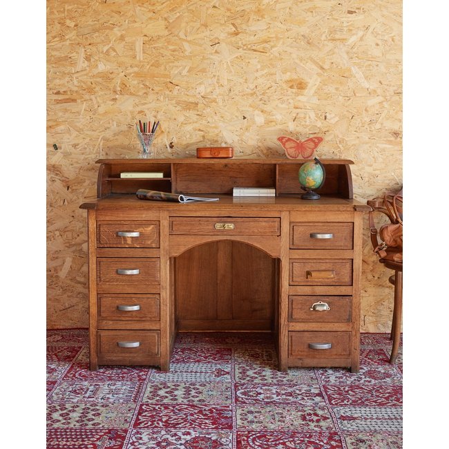 Bureau ancien en bois Edouard N°713 - Bon état Couleur bois clair <span itemprop=